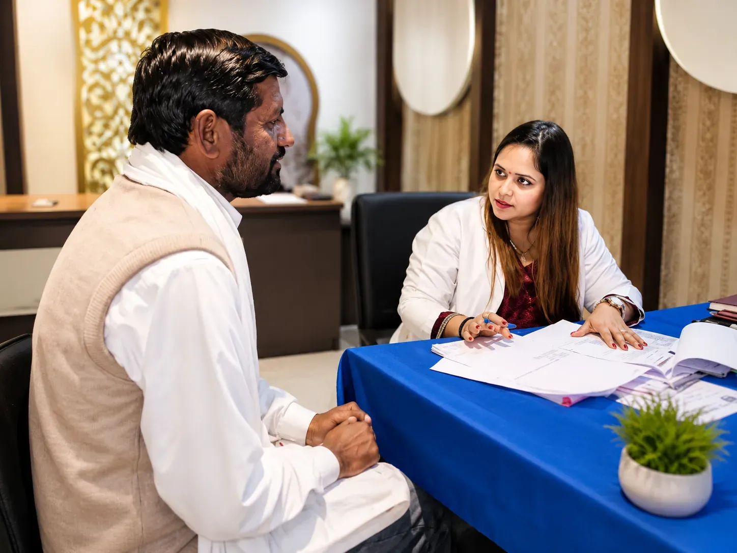 Dr. Gitika Chaudhary consulting a patient at Trayi Ayurveda